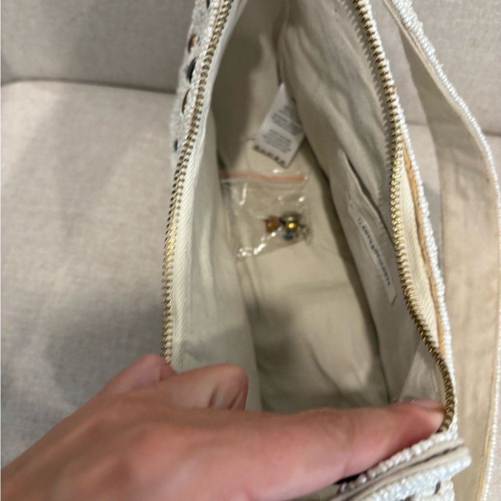 Asymmetric Beaded Shoulder Bag Gold and Black Accents - Picture 8 of 11